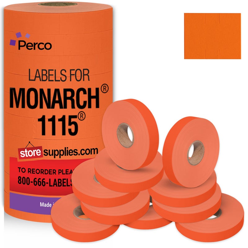 Perco Fluorescent Red Pricing Labels for Monarch 1115 Price Gun, 10 Rolls - 15,000 Price Marking Labels - Image 1